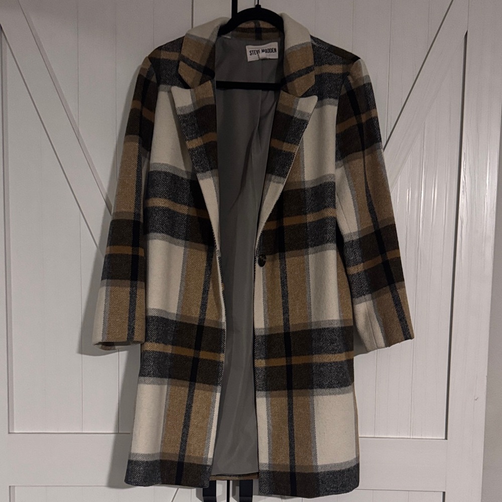 Steve Madden Women's Trench Coat - Black, Brown, Cream Plaid